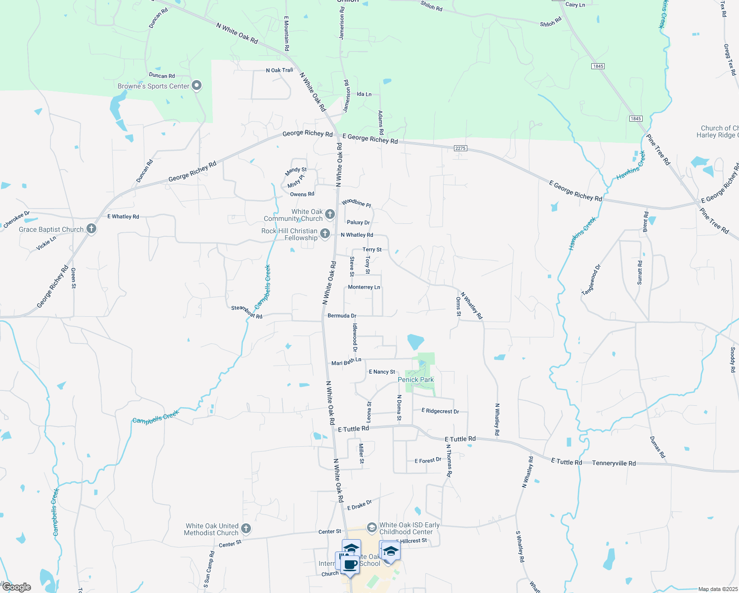 map of restaurants, bars, coffee shops, grocery stores, and more near 1201 Jamaica Drive in White Oak
