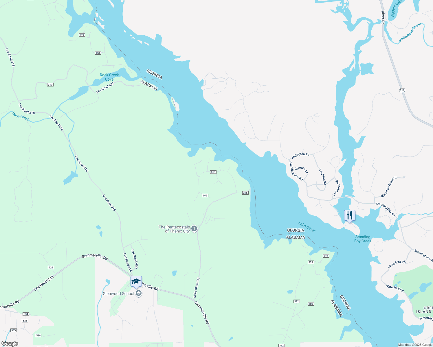 map of restaurants, bars, coffee shops, grocery stores, and more near 13 Lee Road 612 in Smiths Station