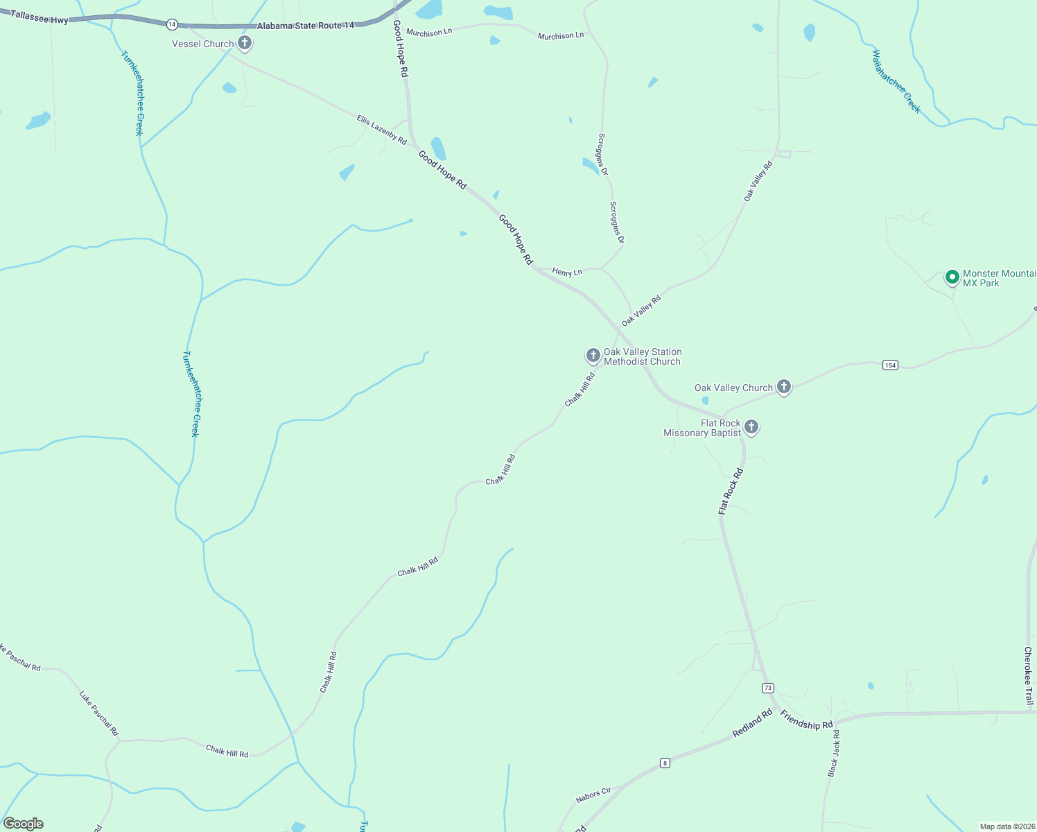 map of restaurants, bars, coffee shops, grocery stores, and more near 376 Chalk Hill Road in Tallassee