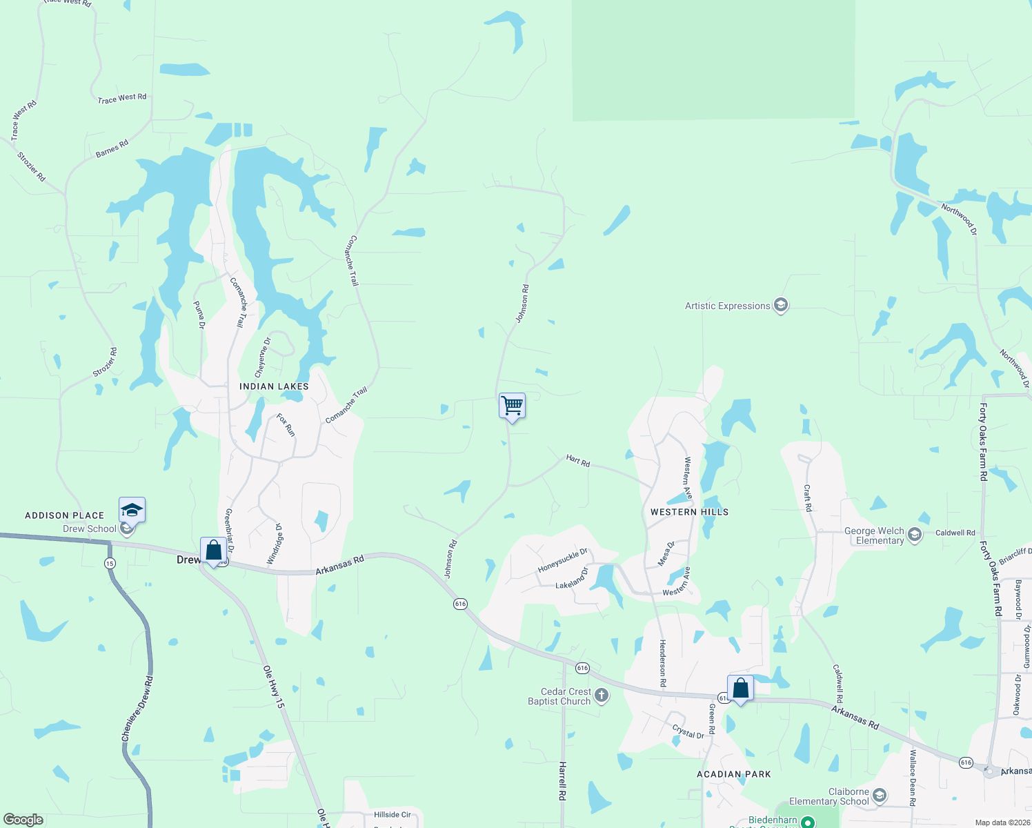 map of restaurants, bars, coffee shops, grocery stores, and more near 442 Johnson Rd in West Monroe