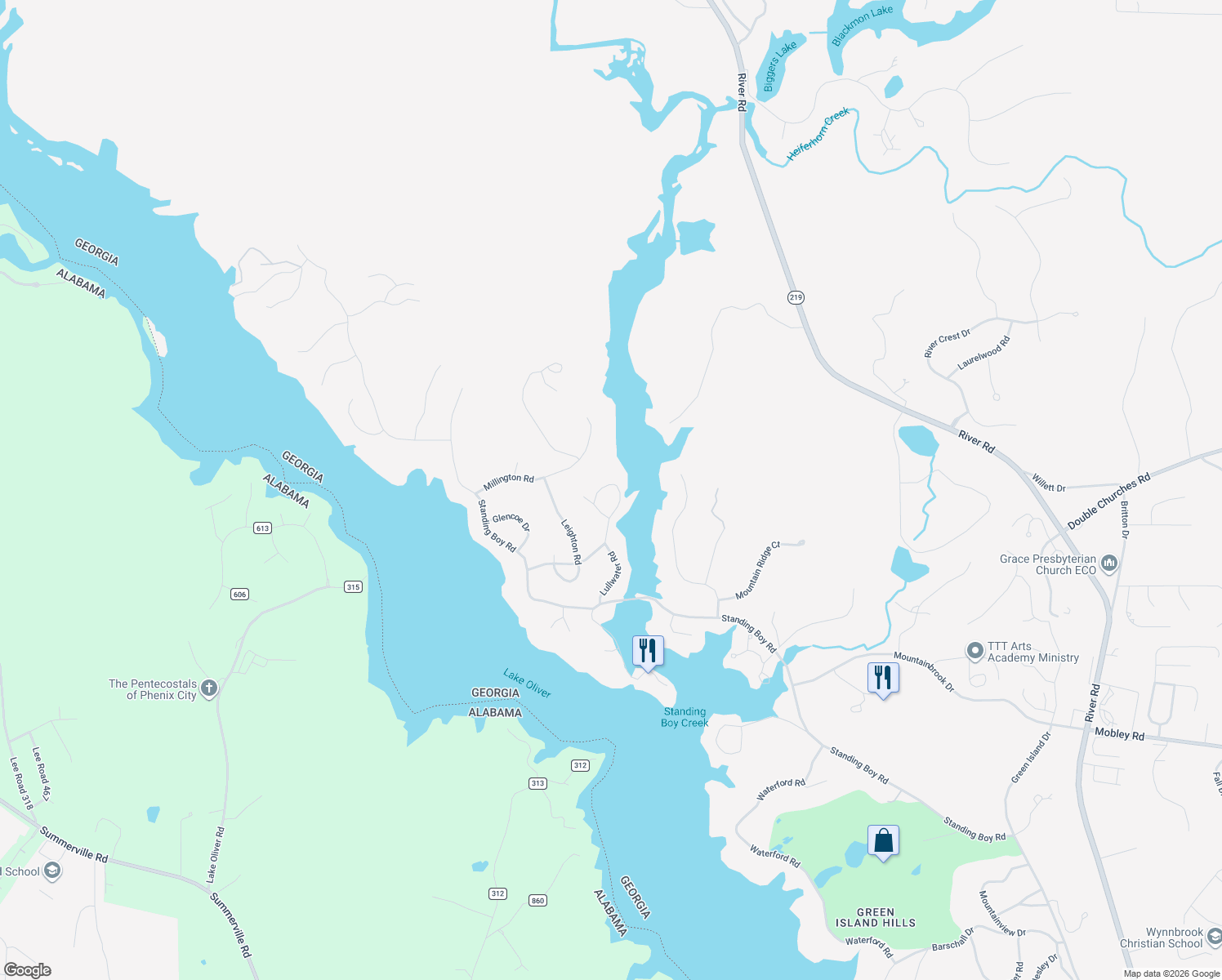 map of restaurants, bars, coffee shops, grocery stores, and more near 7360 Lullwater Road in Columbus