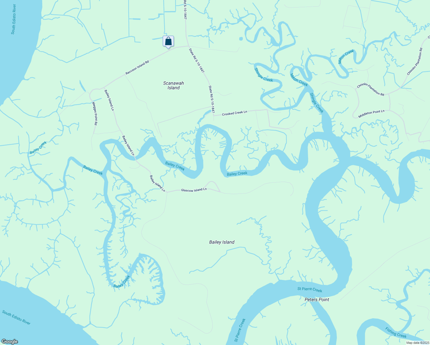 map of restaurants, bars, coffee shops, grocery stores, and more near 8654 Glascow Island Loop in Edisto Island