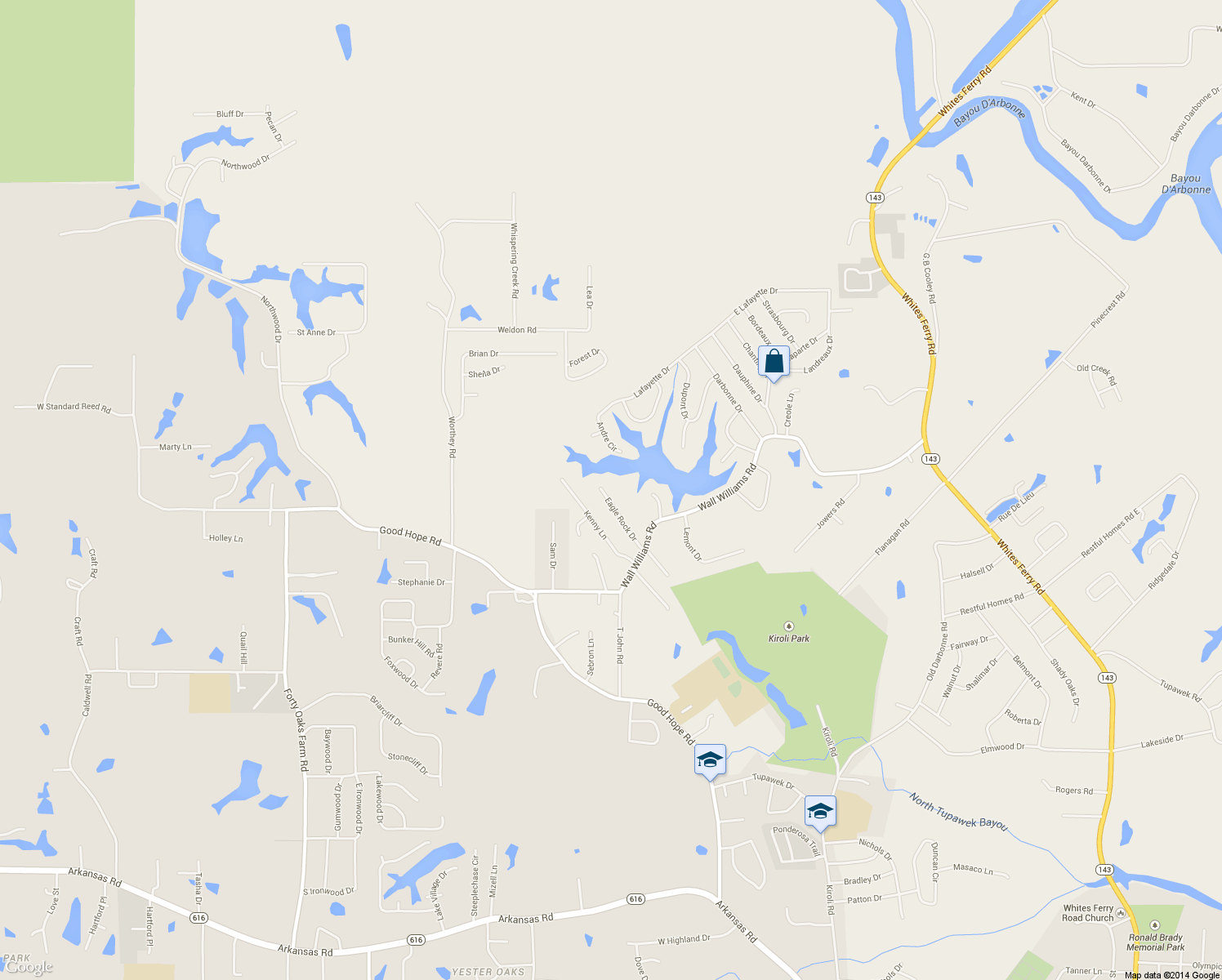 map of restaurants, bars, coffee shops, grocery stores, and more near 124 Eagle Rock Dr in West Monroe