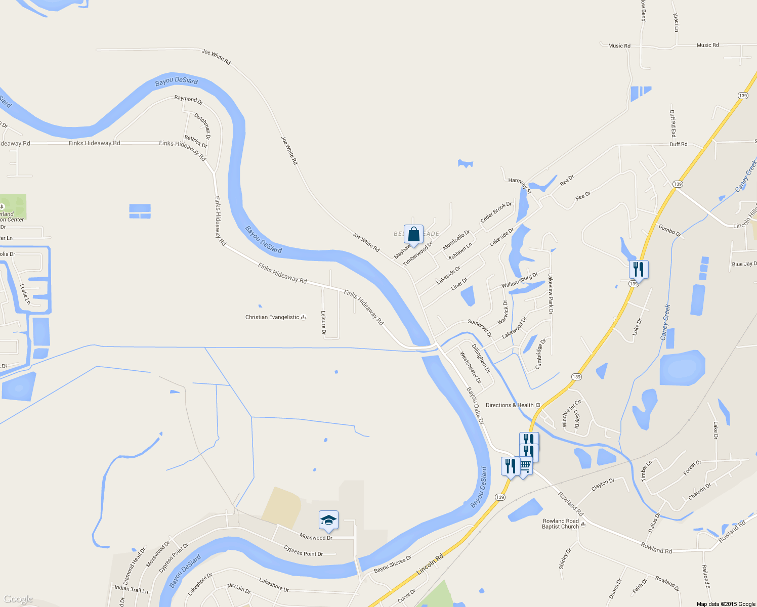 map of restaurants, bars, coffee shops, grocery stores, and more near 1411 Finks Hideaway Rd in Monroe