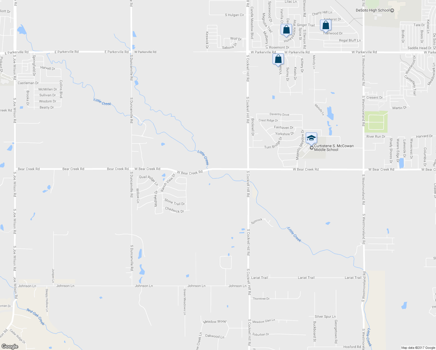 map of restaurants, bars, coffee shops, grocery stores, and more near 1914 West Bear Creek Road in Red Oak