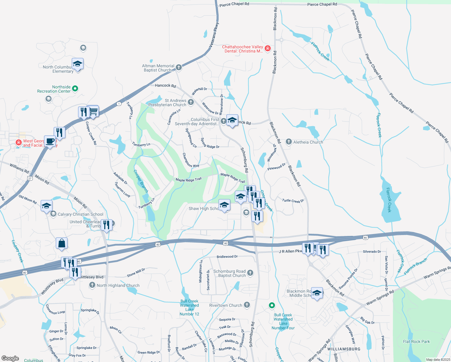 map of restaurants, bars, coffee shops, grocery stores, and more near 7839 Kolven Cove in Columbus