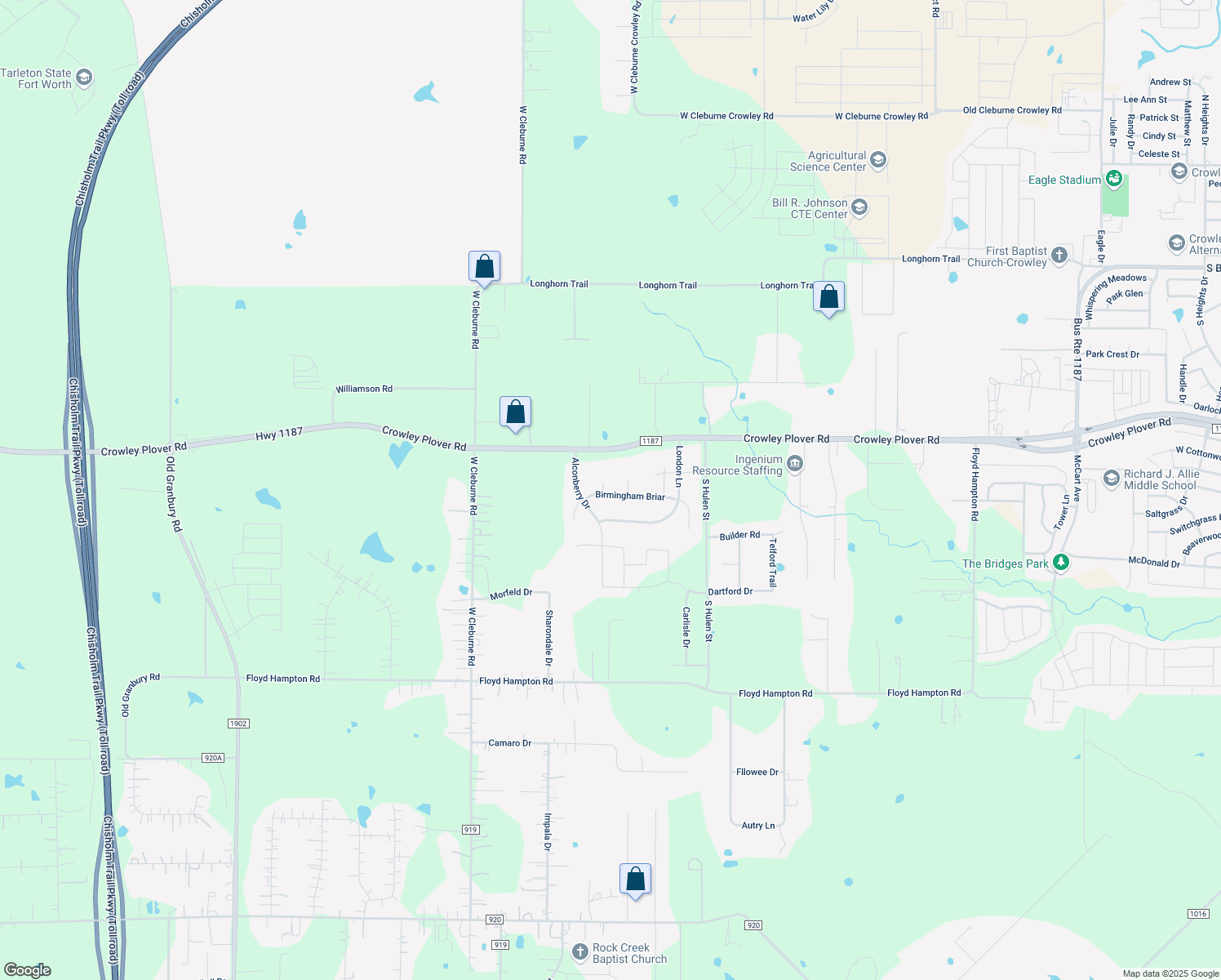 map of restaurants, bars, coffee shops, grocery stores, and more near 807 Saxon Court in Crowley