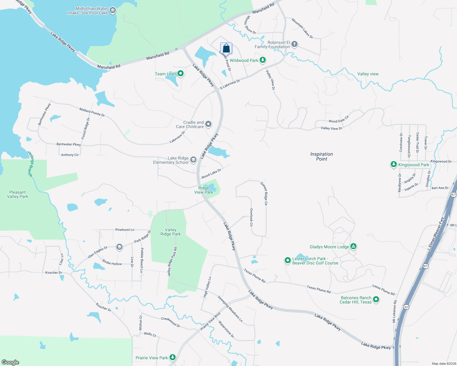 map of restaurants, bars, coffee shops, grocery stores, and more near 2331 Sunset Ridge Circle in Cedar Hill