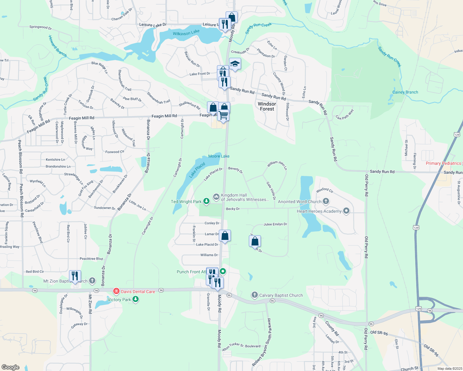map of restaurants, bars, coffee shops, grocery stores, and more near 2810 Moody Road in Bonaire
