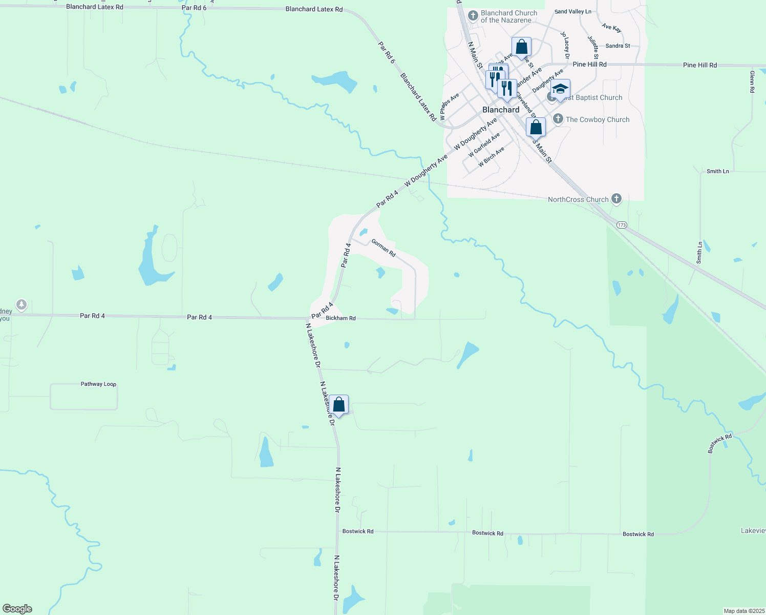 map of restaurants, bars, coffee shops, grocery stores, and more near 7146 Bickham Road in Shreveport