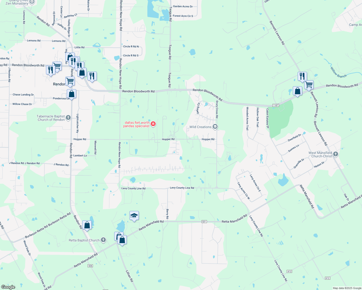 map of restaurants, bars, coffee shops, grocery stores, and more near 6460 Oak Hollow Drive in Burleson