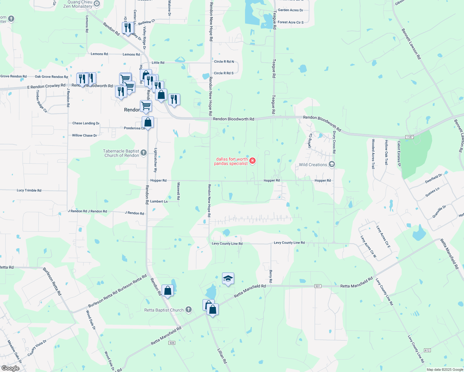 map of restaurants, bars, coffee shops, grocery stores, and more near 5320 Hopper Road in Burleson