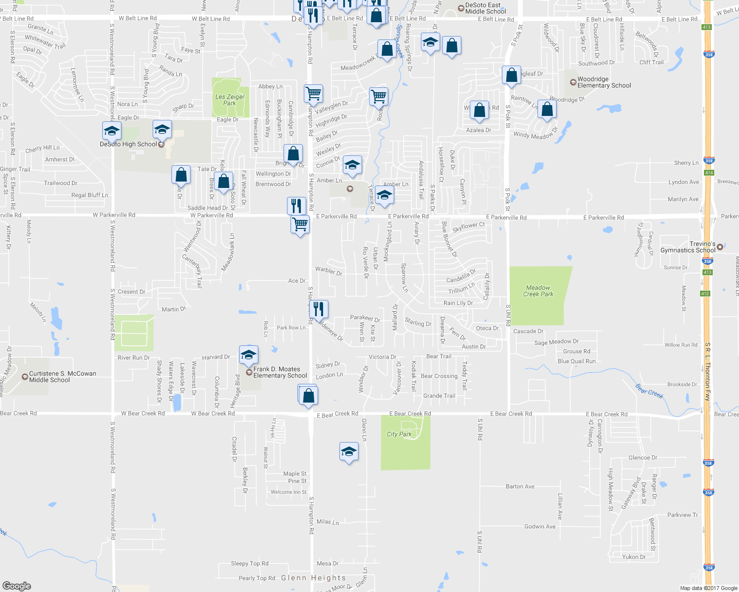 map of restaurants, bars, coffee shops, grocery stores, and more near 1228 Rio Verde Dr in DeSoto
