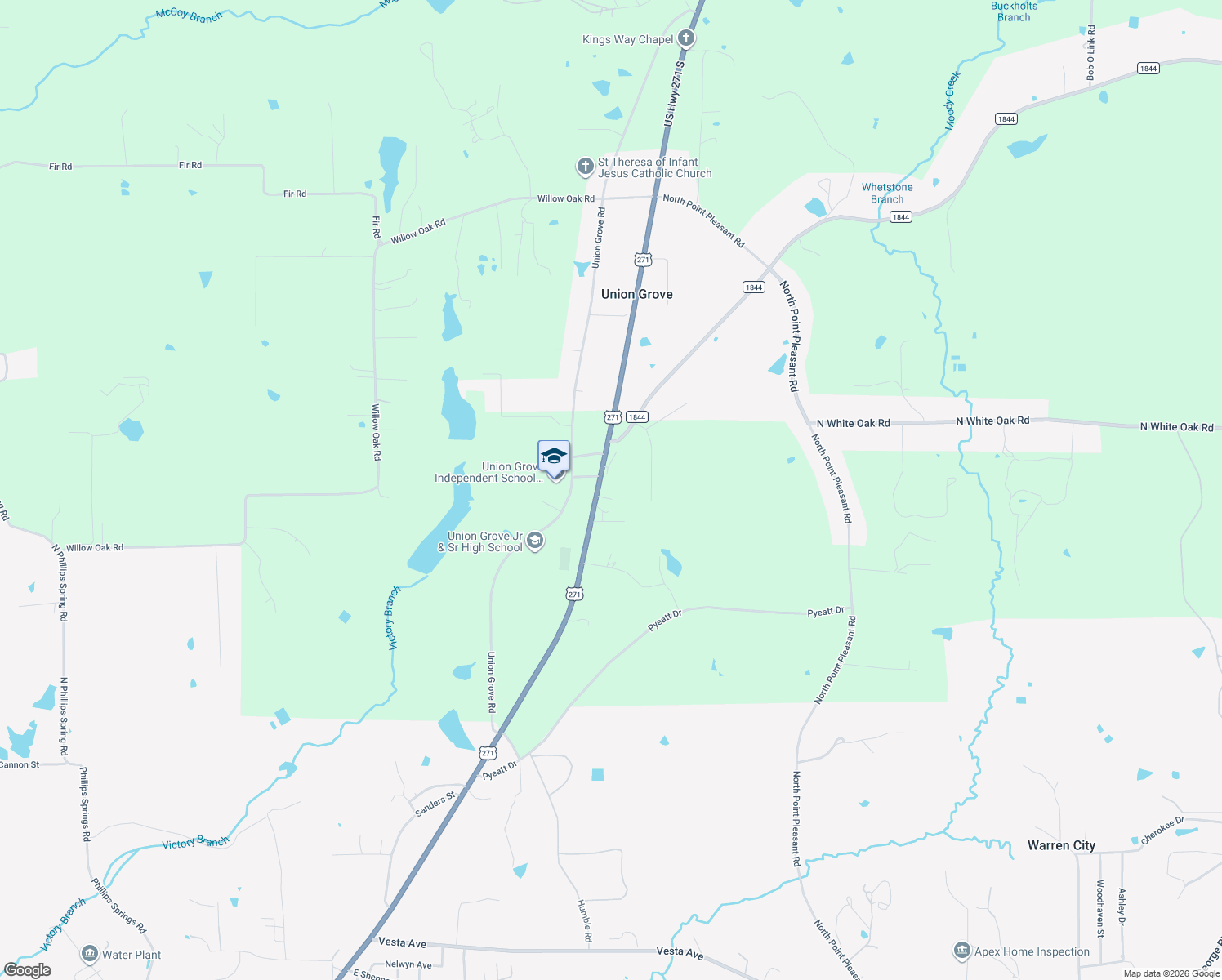map of restaurants, bars, coffee shops, grocery stores, and more near 2936 U.S. 271 in Gladewater