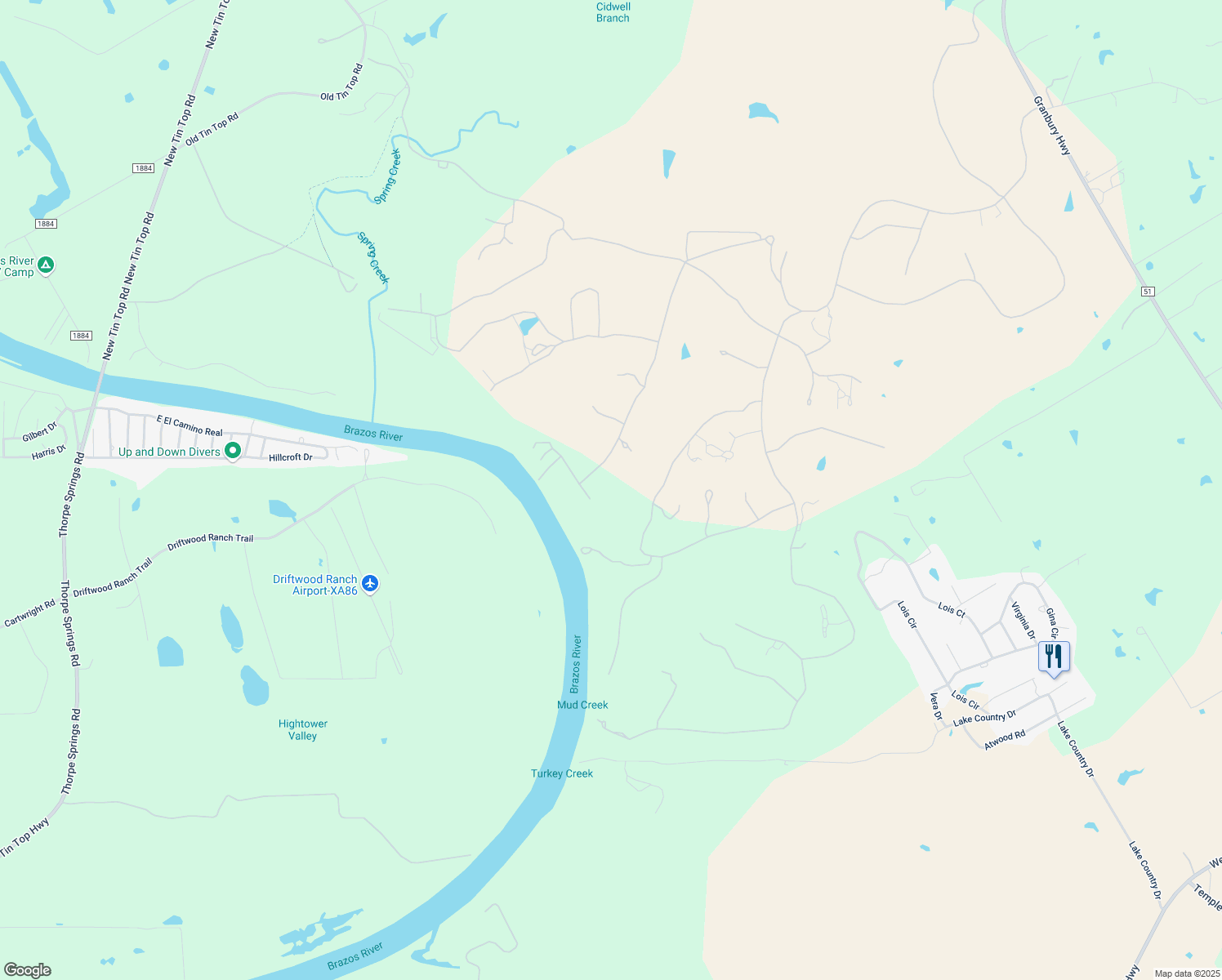 map of restaurants, bars, coffee shops, grocery stores, and more near 781 Silver Spur in Weatherford