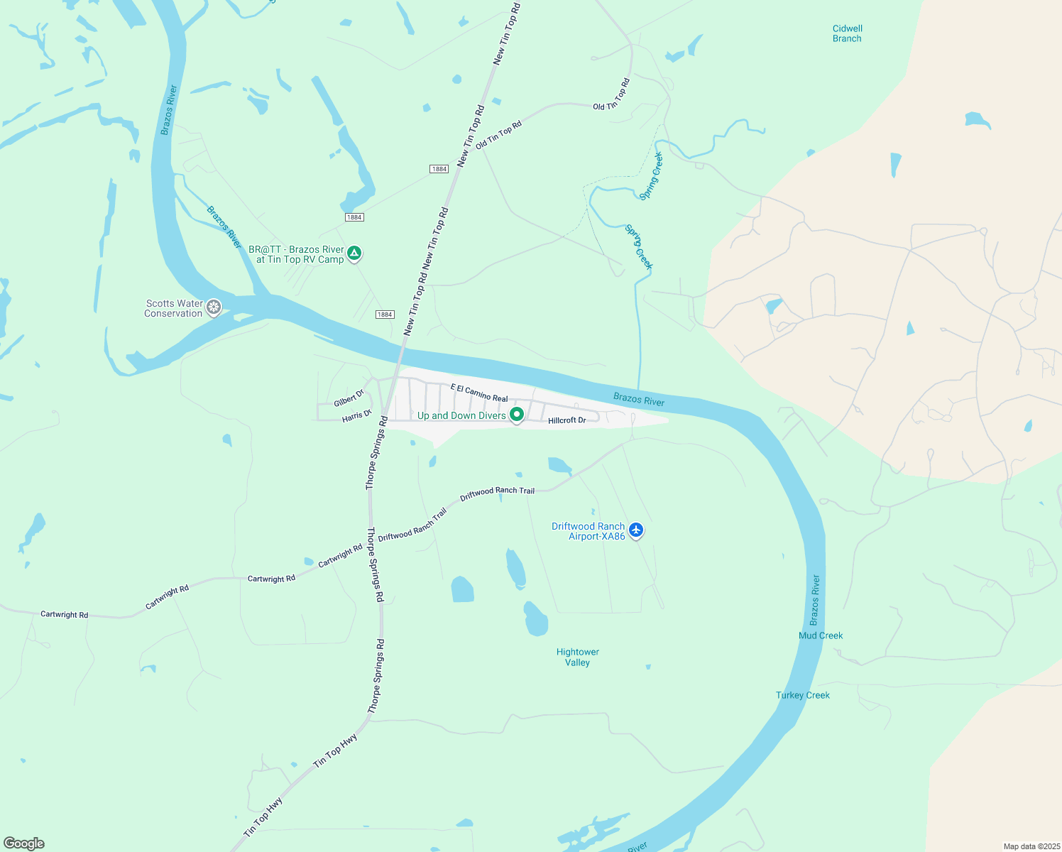 map of restaurants, bars, coffee shops, grocery stores, and more near 344 Hillcroft Drive in Weatherford