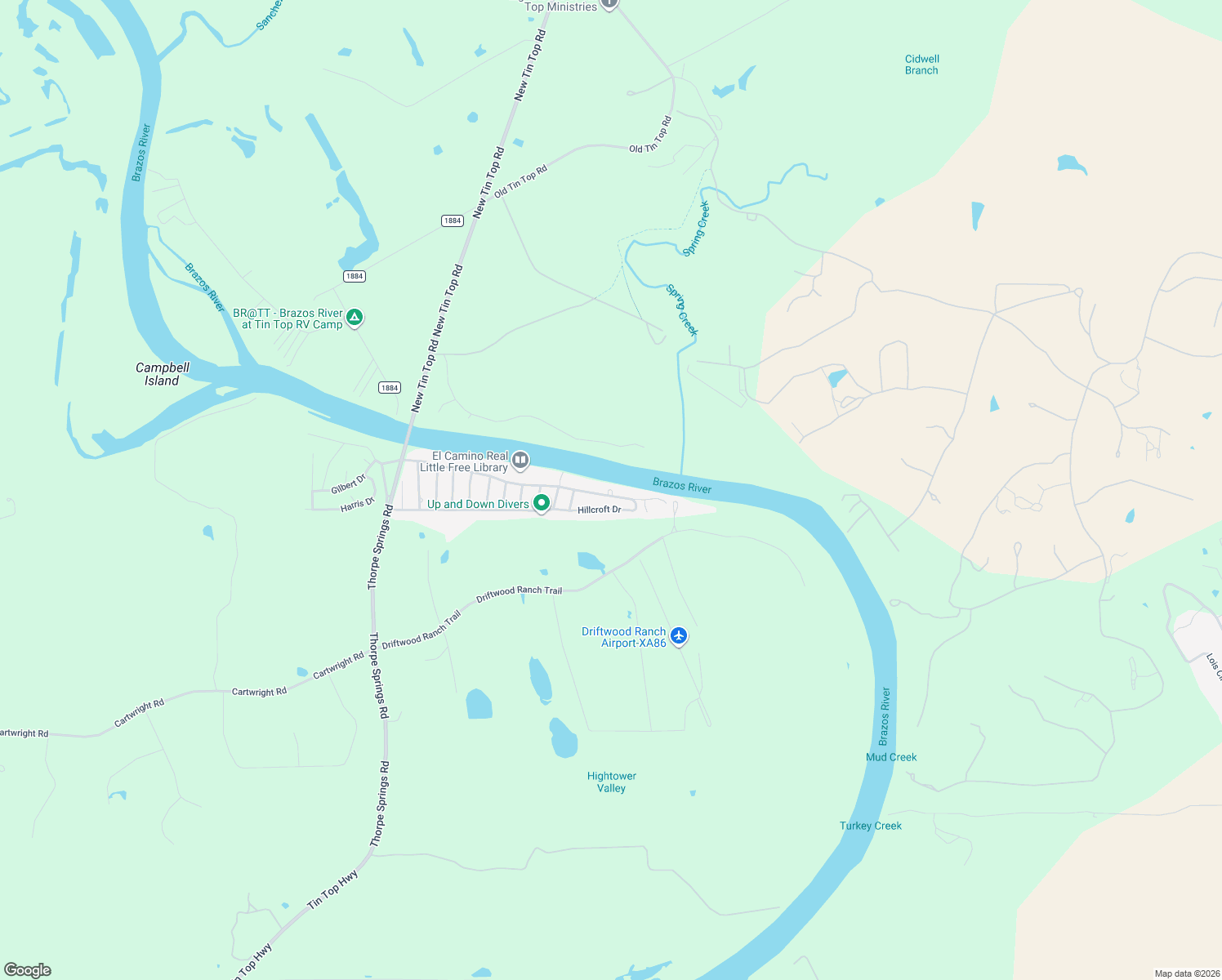 map of restaurants, bars, coffee shops, grocery stores, and more near 413 East El Camino Real in Weatherford