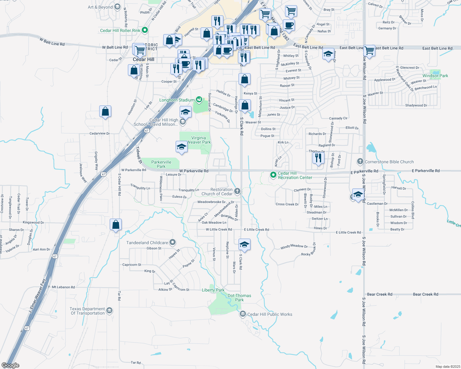 map of restaurants, bars, coffee shops, grocery stores, and more near 828 Sebring Drive in Cedar Hill