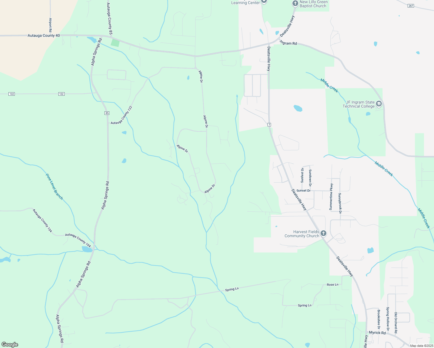map of restaurants, bars, coffee shops, grocery stores, and more near 1820 Alpine Drive in Deatsville