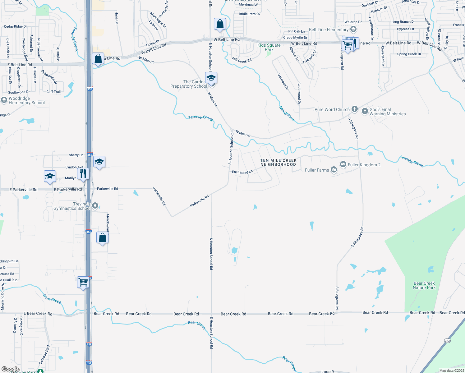 map of restaurants, bars, coffee shops, grocery stores, and more near 322 South Houston School Road in Lancaster