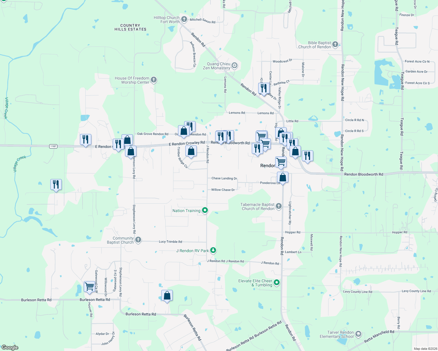 map of restaurants, bars, coffee shops, grocery stores, and more near 5117 Chase Landing Drive in Burleson