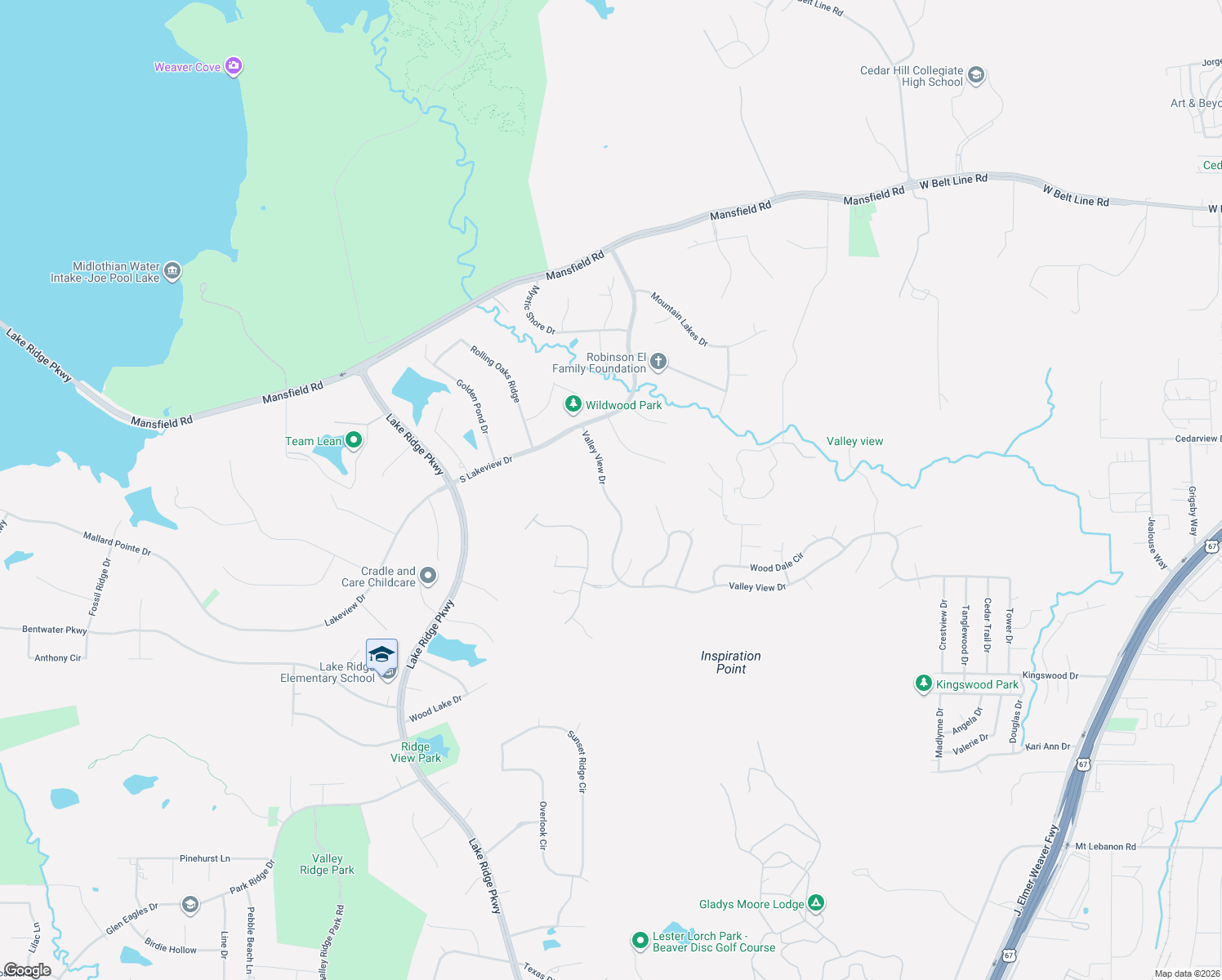 map of restaurants, bars, coffee shops, grocery stores, and more near 2325 Valley View Drive in Cedar Hill