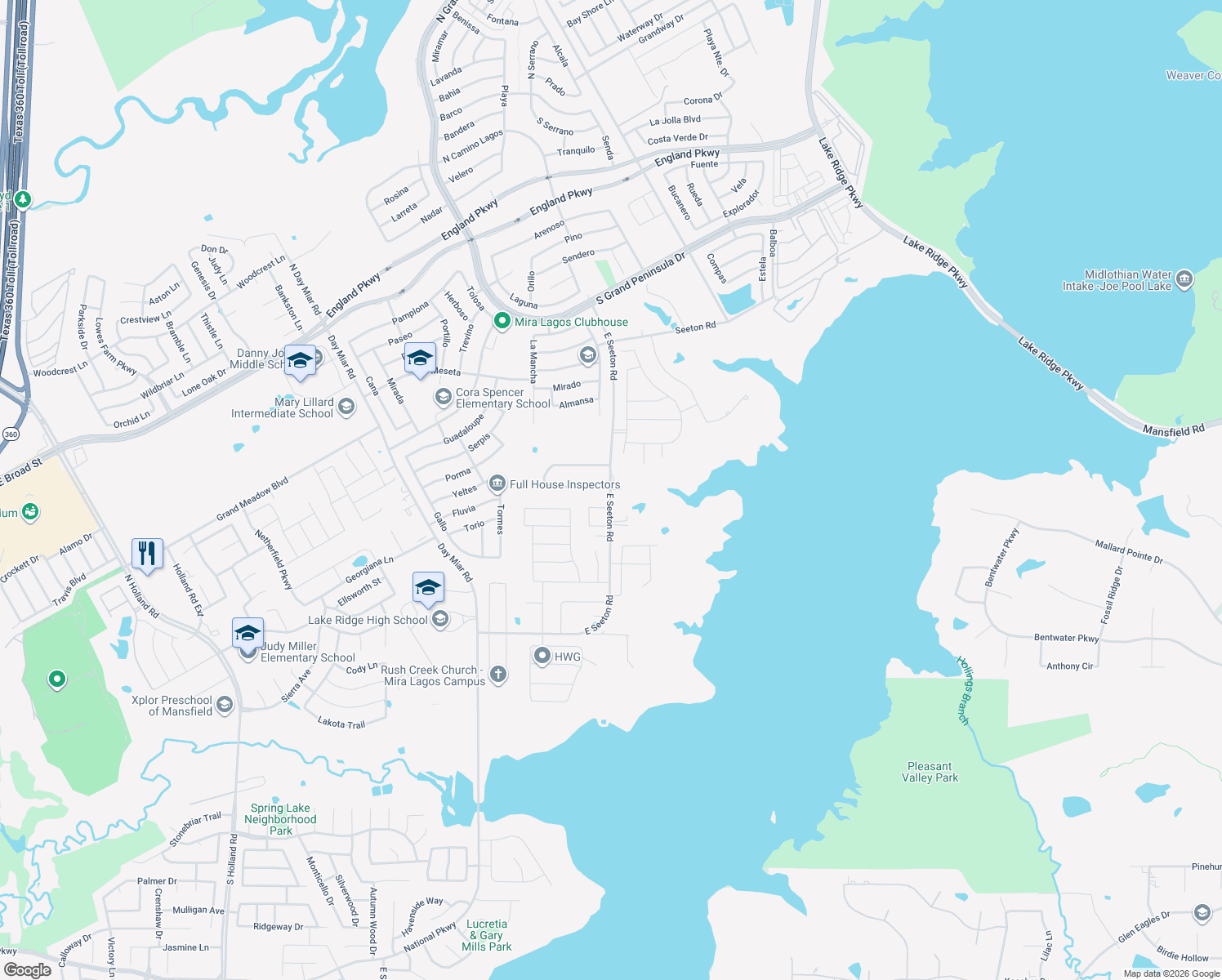 map of restaurants, bars, coffee shops, grocery stores, and more near 1200 Seeton Road in Grand Prairie