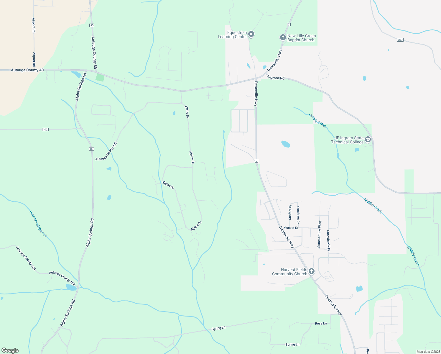 map of restaurants, bars, coffee shops, grocery stores, and more near 1834 Alpine Lane in Deatsville