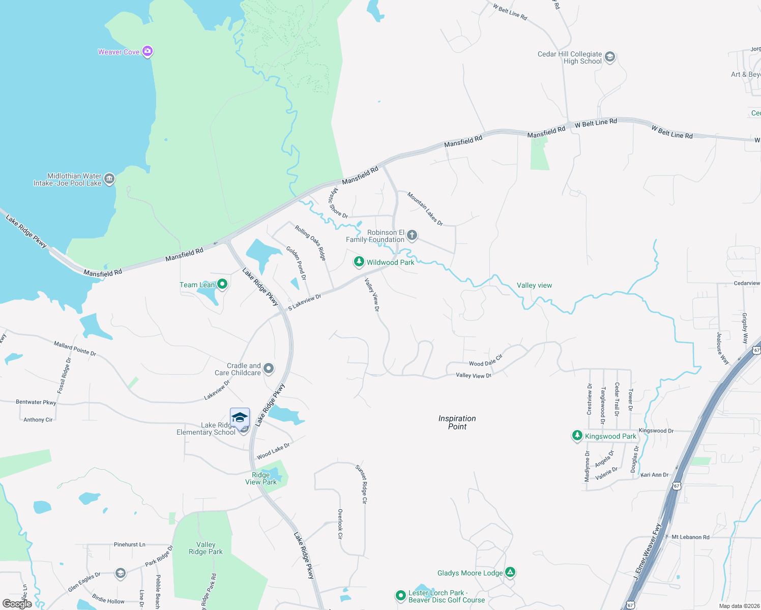 map of restaurants, bars, coffee shops, grocery stores, and more near 2423 Valley View Drive in Cedar Hill