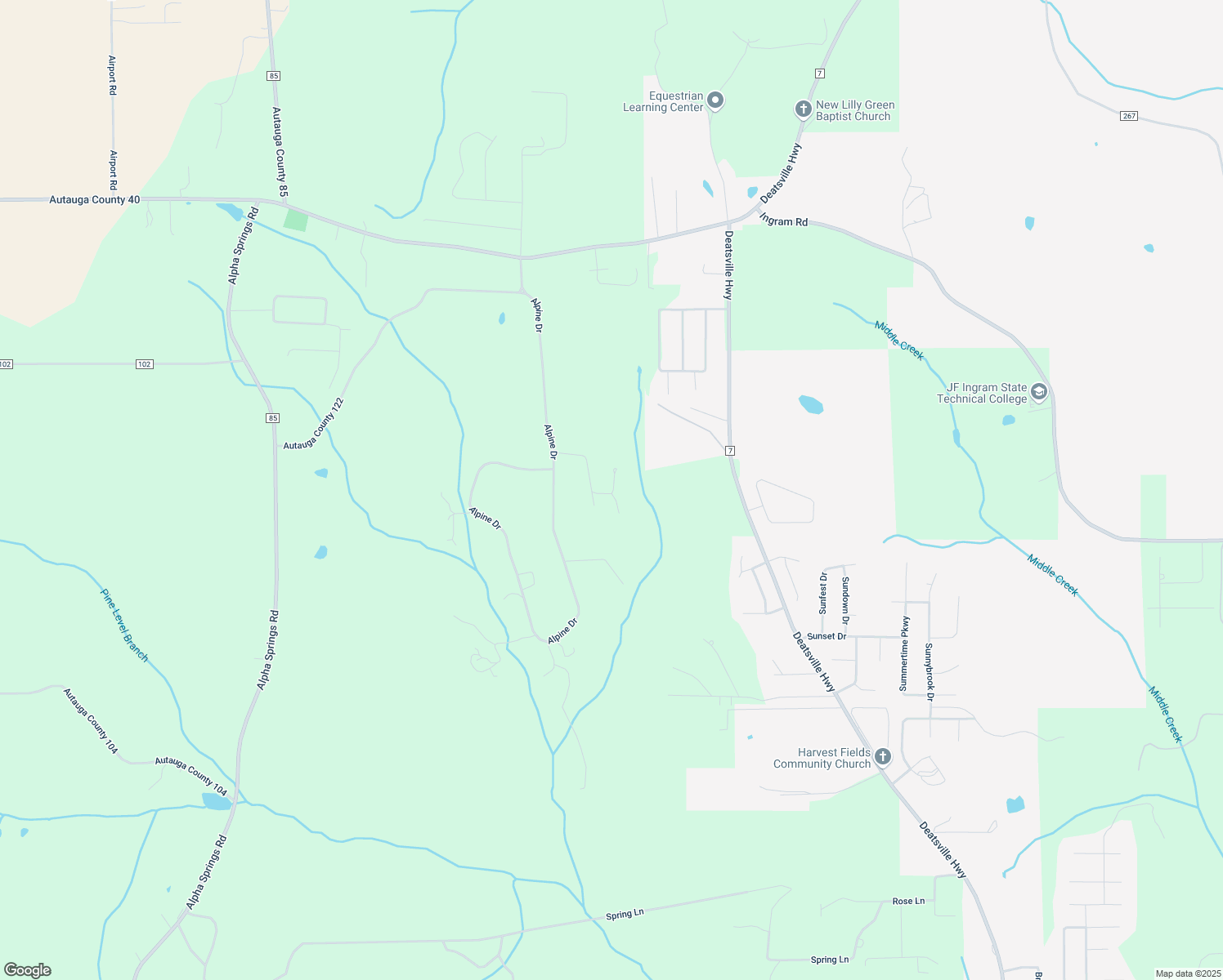 map of restaurants, bars, coffee shops, grocery stores, and more near 1834 Alpine Lane in Deatsville
