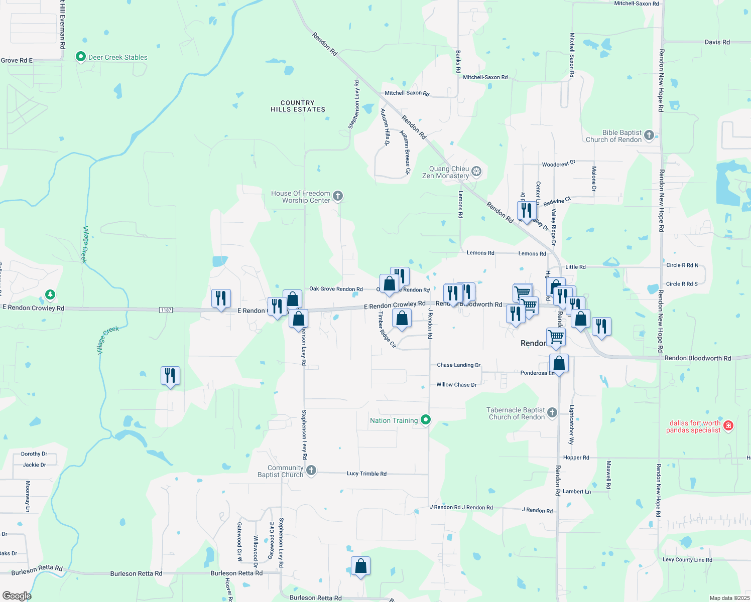 map of restaurants, bars, coffee shops, grocery stores, and more near 4858 Oak Grove Rendon Road in Burleson