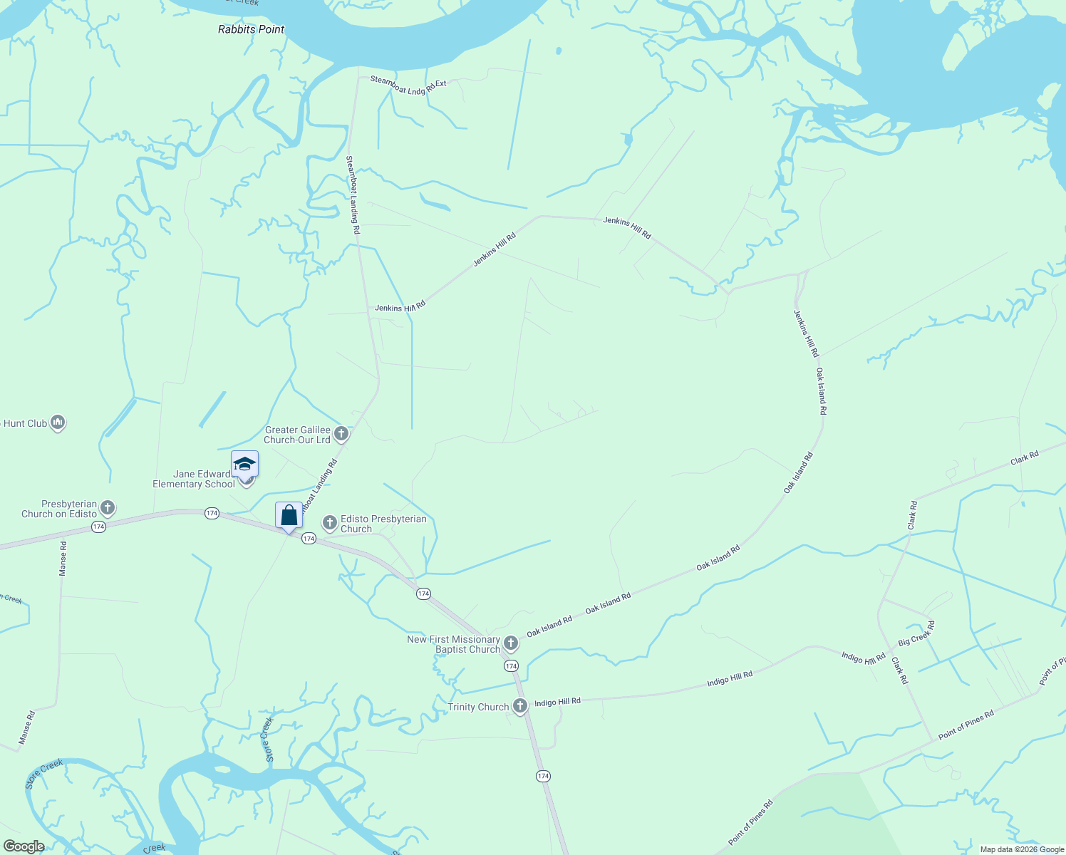 map of restaurants, bars, coffee shops, grocery stores, and more near 7866 Mary Seabrook Rd in Edisto Island
