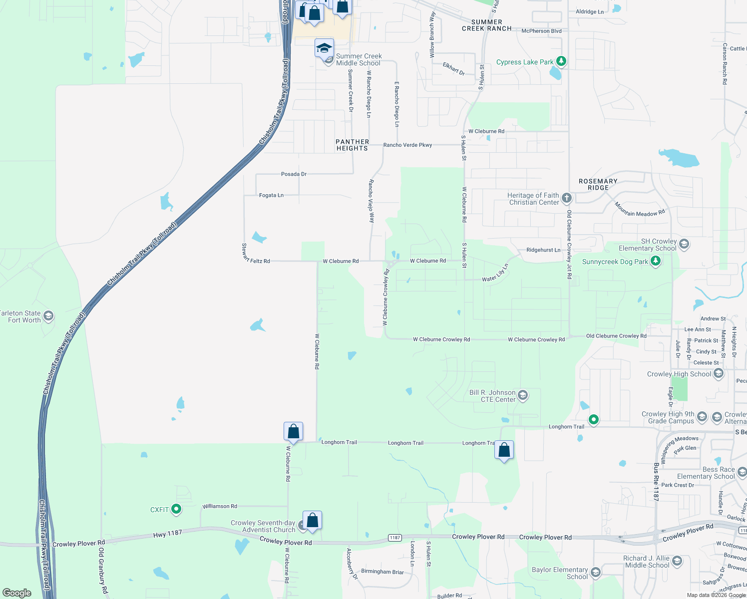 map of restaurants, bars, coffee shops, grocery stores, and more near 10508 Bessie Mae Ct in Crowley