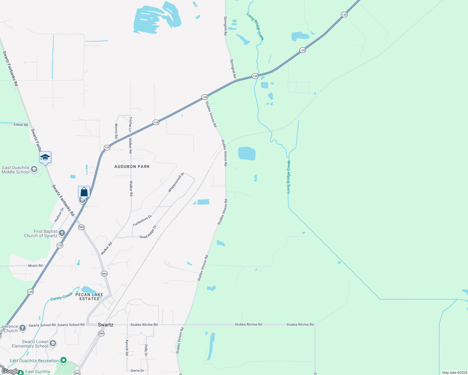 map of restaurants, bars, coffee shops, grocery stores, and more near 103 Quail Creek Dr in Monroe