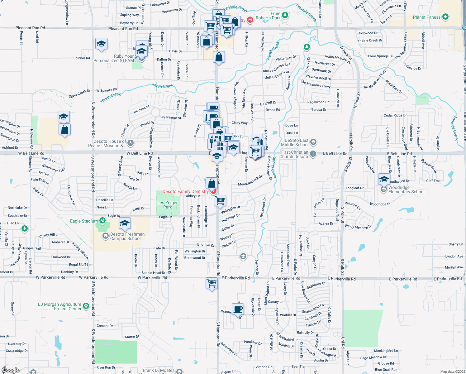 map of restaurants, bars, coffee shops, grocery stores, and more near 200 Meadowcreek Drive in DeSoto