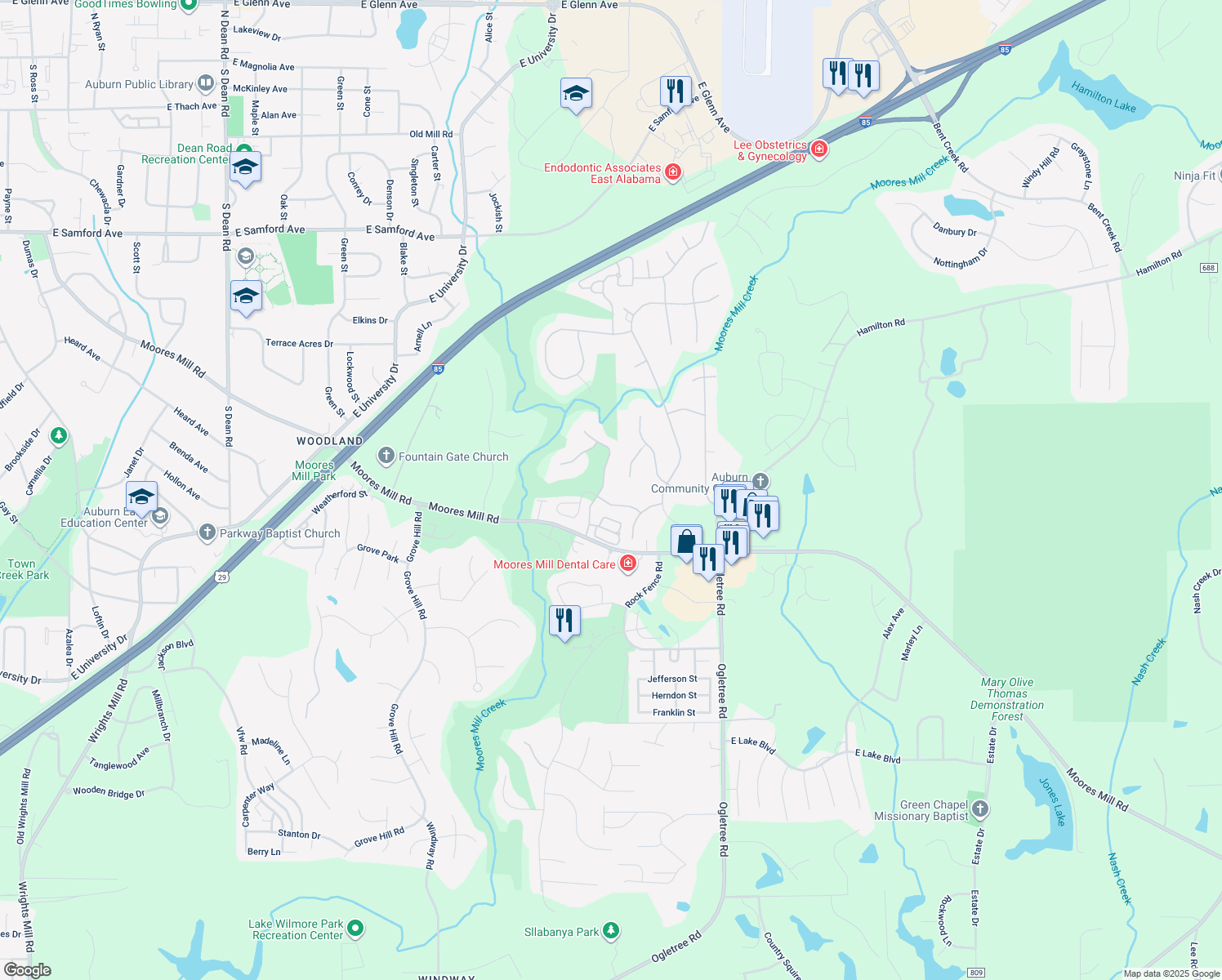 map of restaurants, bars, coffee shops, grocery stores, and more near 873 Millers Point Rd in Auburn