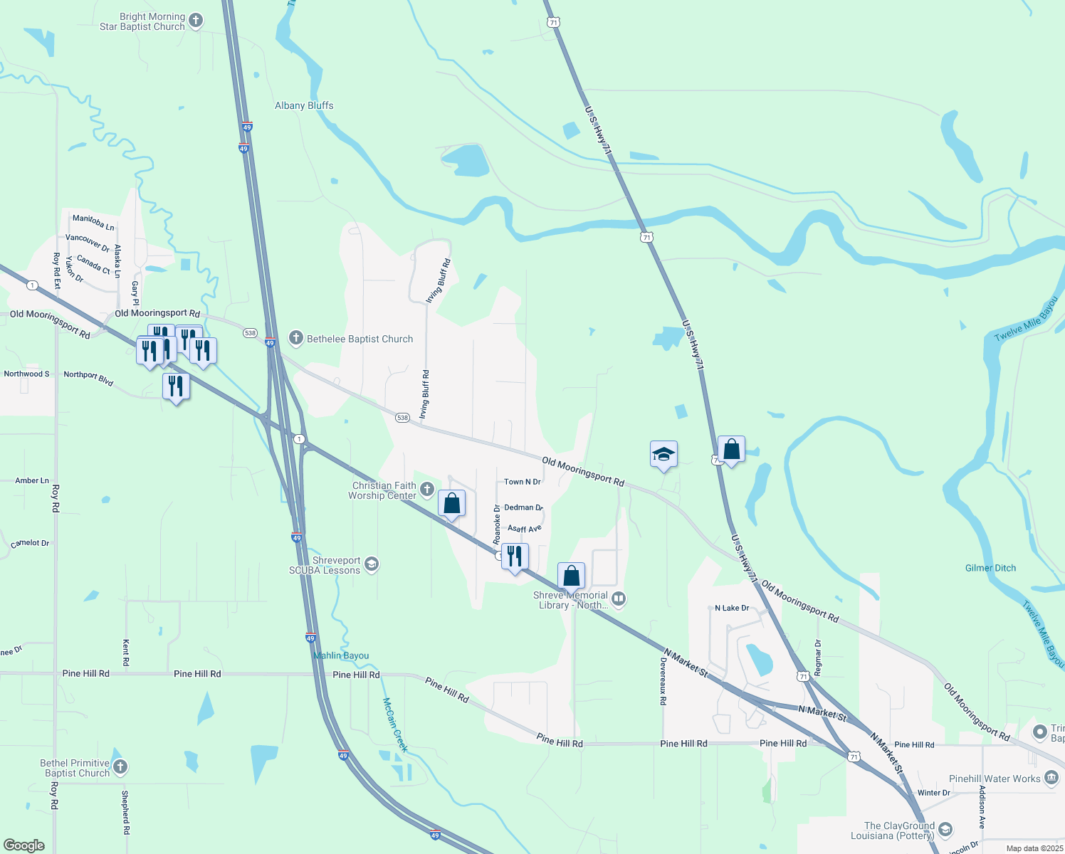 map of restaurants, bars, coffee shops, grocery stores, and more near 751 Jenkins Road in Shreveport