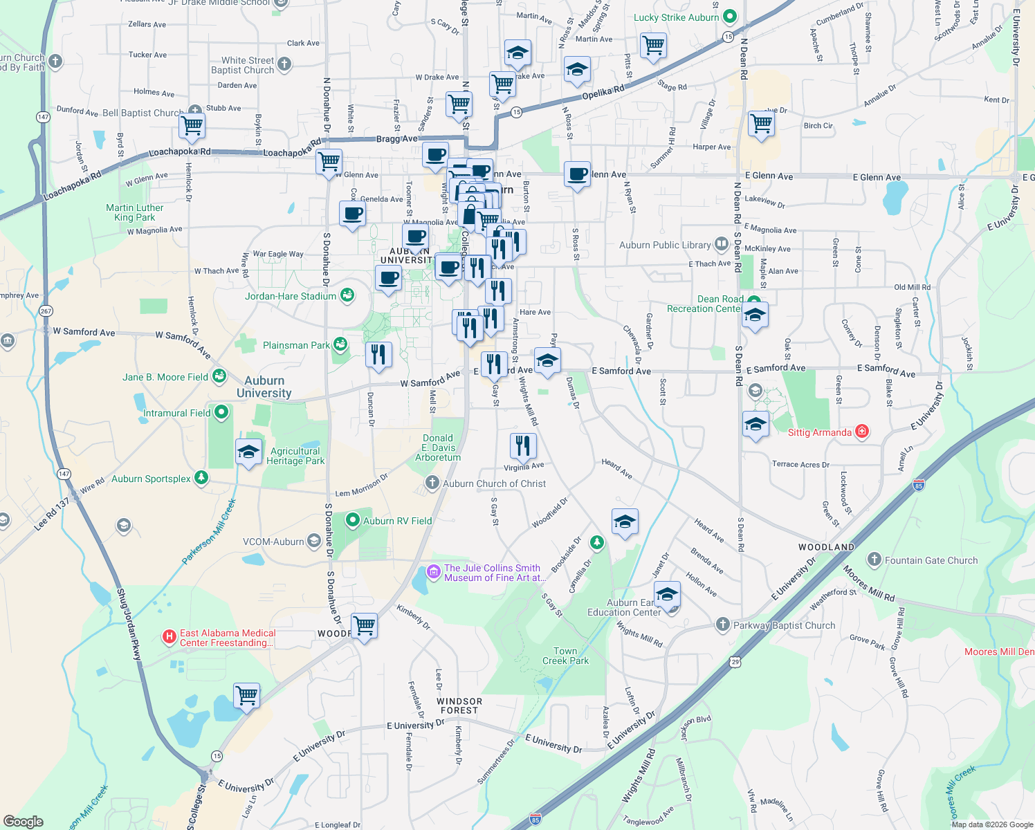 map of restaurants, bars, coffee shops, grocery stores, and more near 228 Reese Ave in Auburn