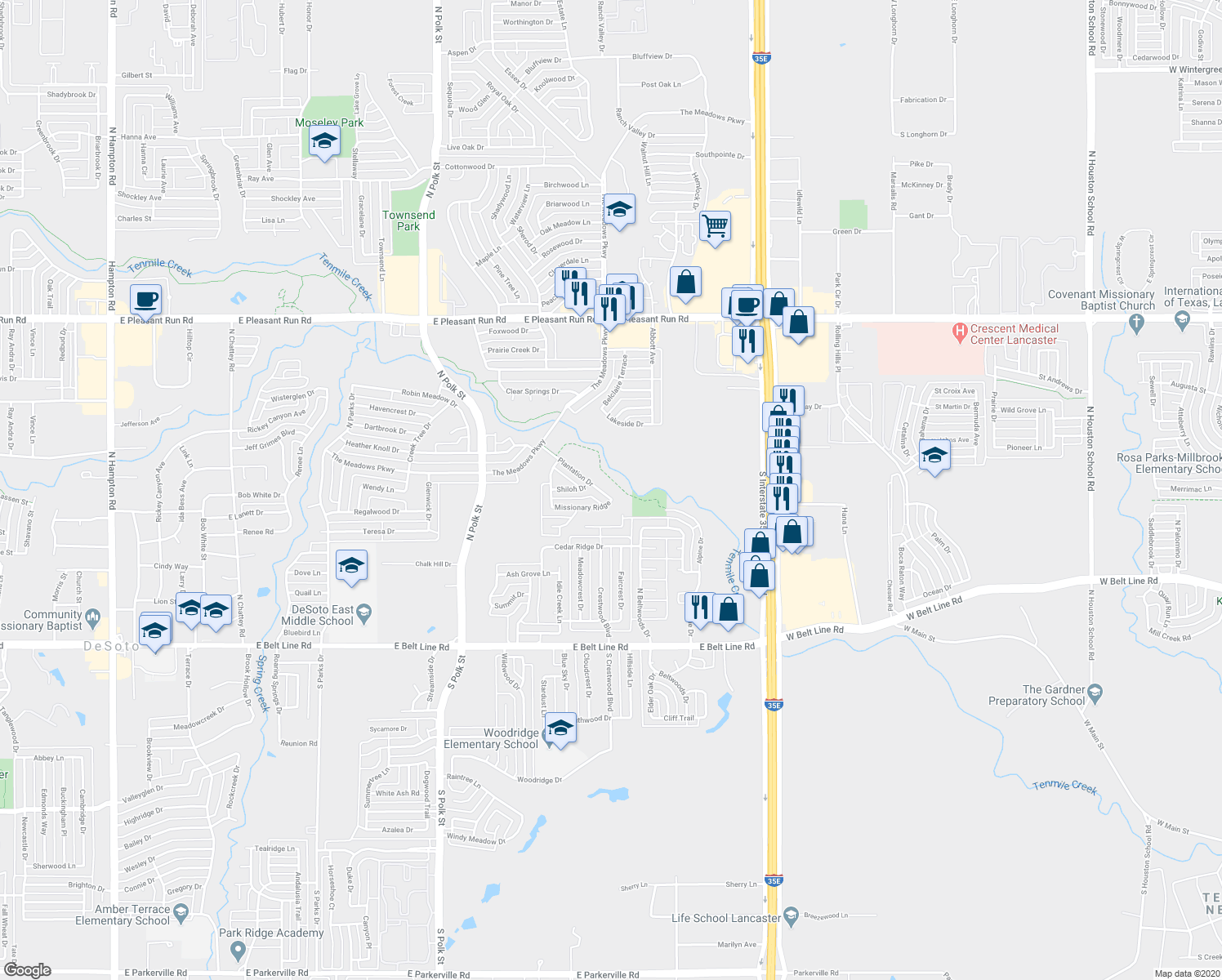 map of restaurants, bars, coffee shops, grocery stores, and more near 1013 Plantation Drive in DeSoto