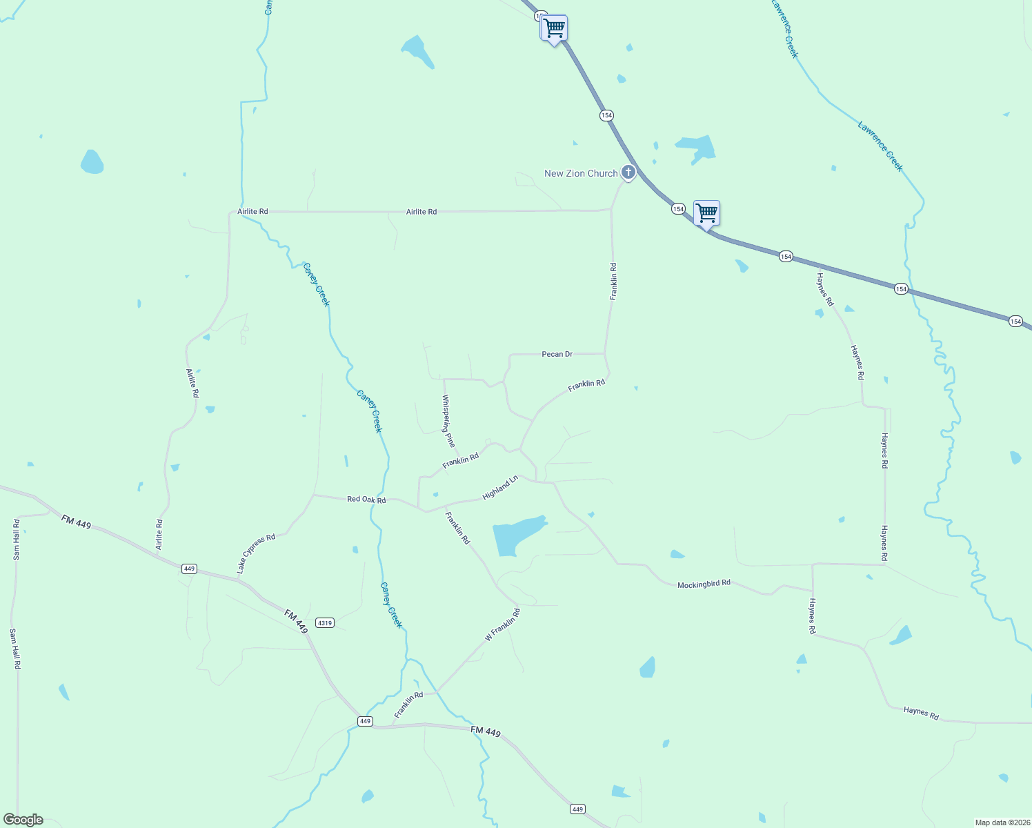 map of restaurants, bars, coffee shops, grocery stores, and more near 505 Dogwood Trail in Hallsville