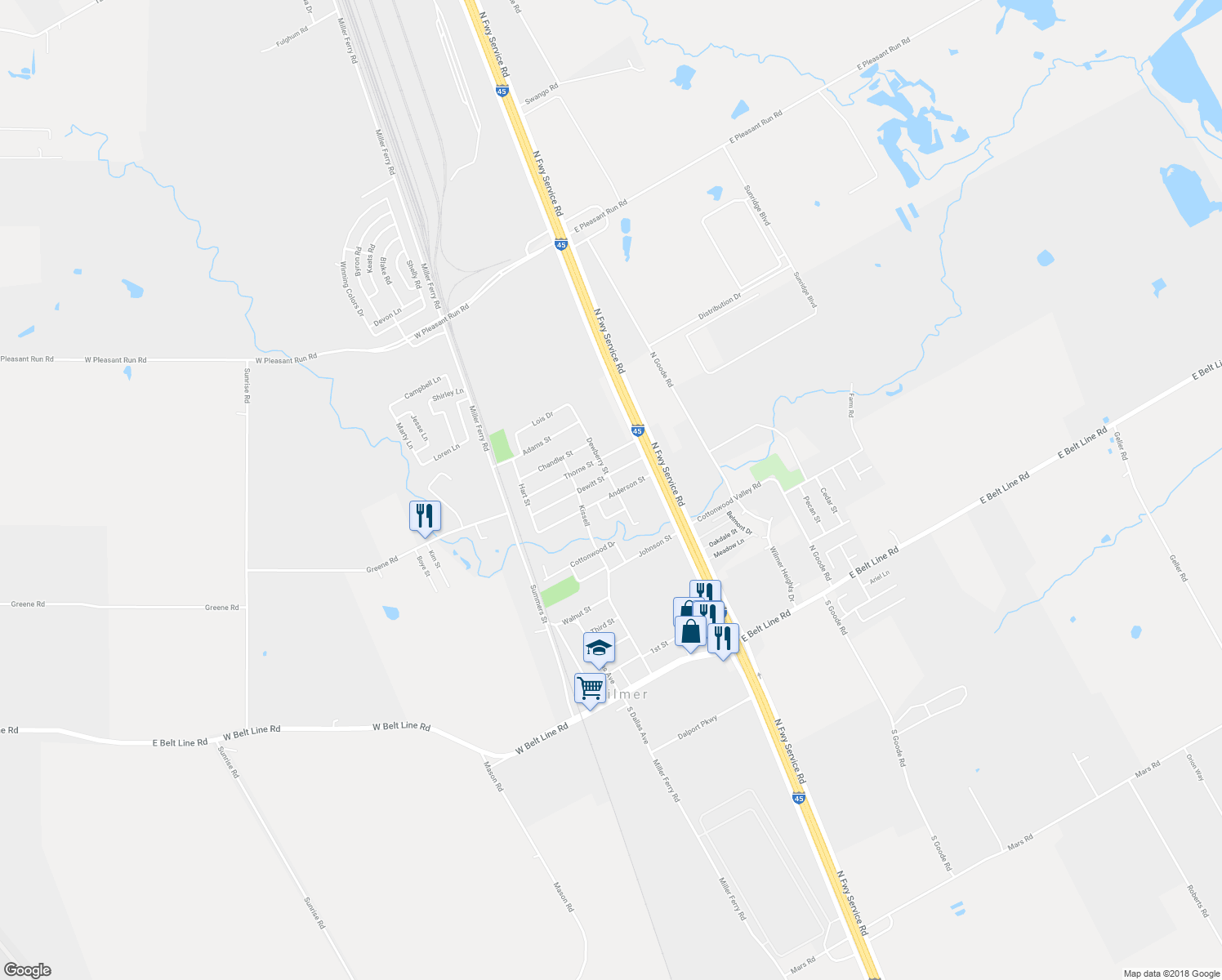 map of restaurants, bars, coffee shops, grocery stores, and more near 339 Anderson Street in Wilmer