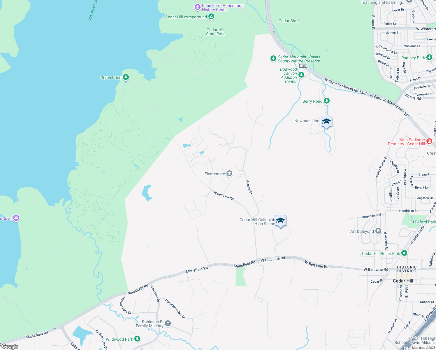 map of restaurants, bars, coffee shops, grocery stores, and more near 5 Shadyridge Drive in Cedar Hill