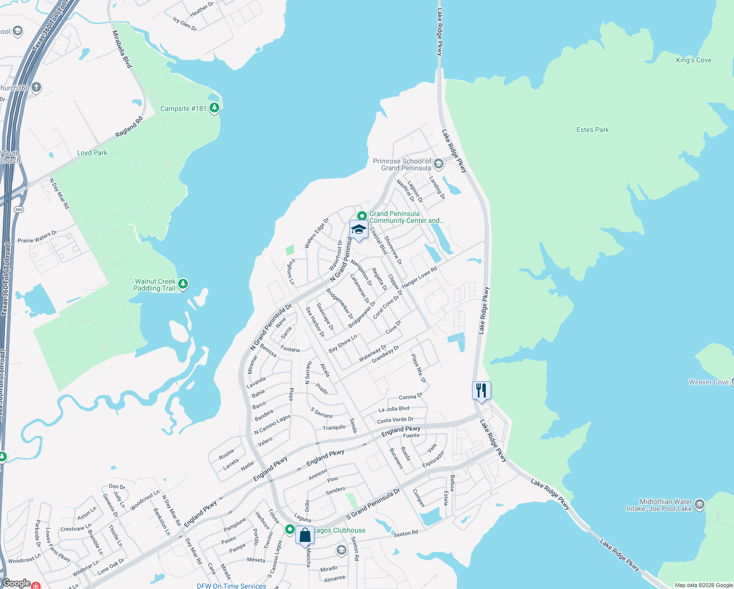 map of restaurants, bars, coffee shops, grocery stores, and more near 6968 Catamaran Drive in Grand Prairie