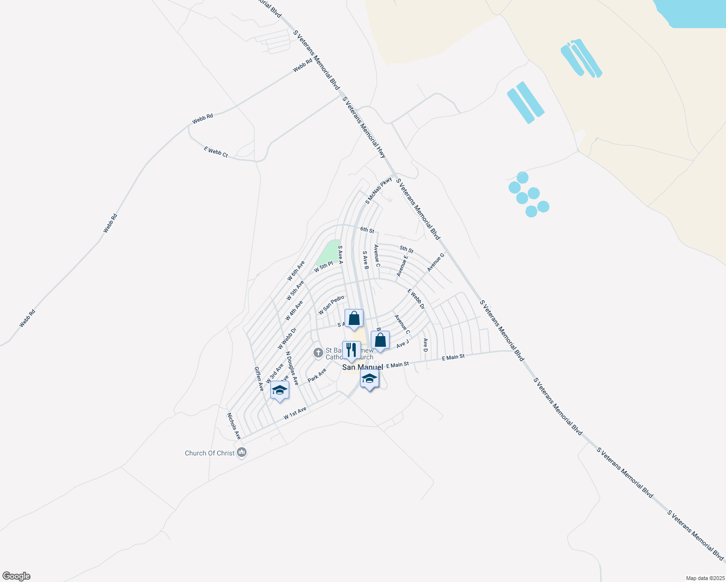map of restaurants, bars, coffee shops, grocery stores, and more near 307 S McNab Pkwy in San Manuel