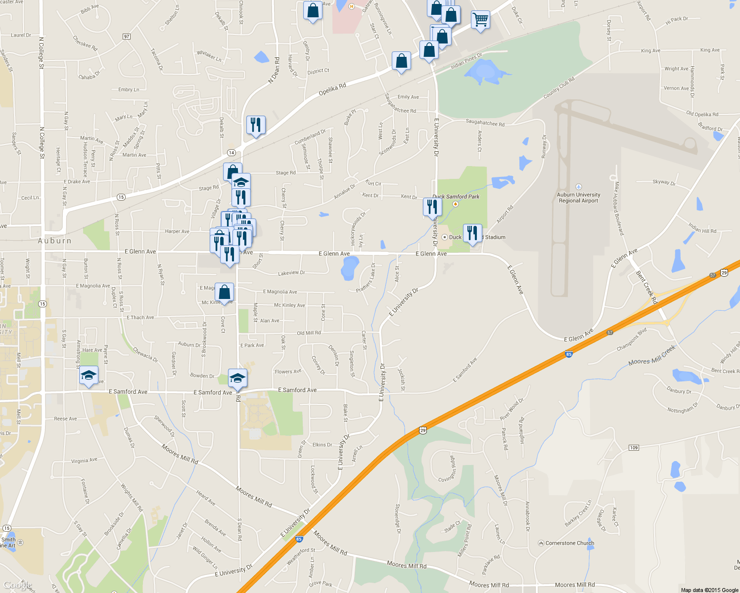 map of restaurants, bars, coffee shops, grocery stores, and more near 1356 Lakeshore Lane in Auburn