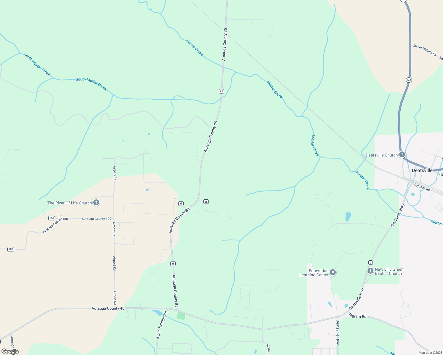 map of restaurants, bars, coffee shops, grocery stores, and more near 2620 County Road 85 in Deatsville