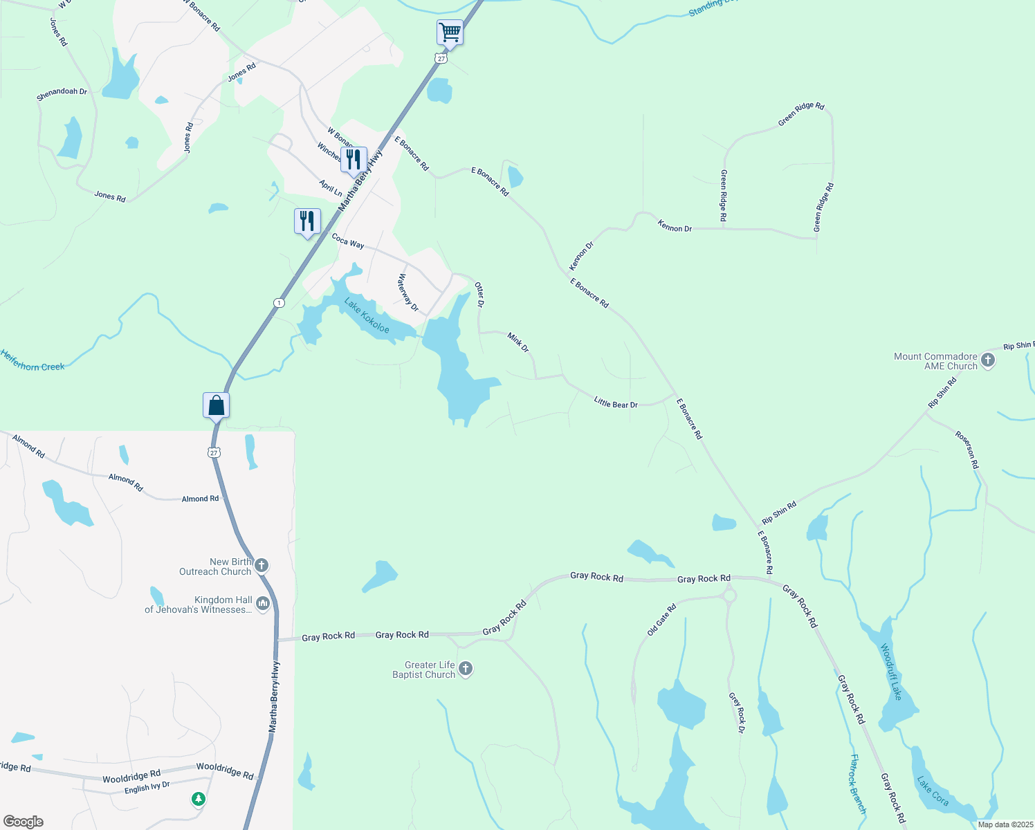 map of restaurants, bars, coffee shops, grocery stores, and more near 68 Gray Fox Ct in Cataula
