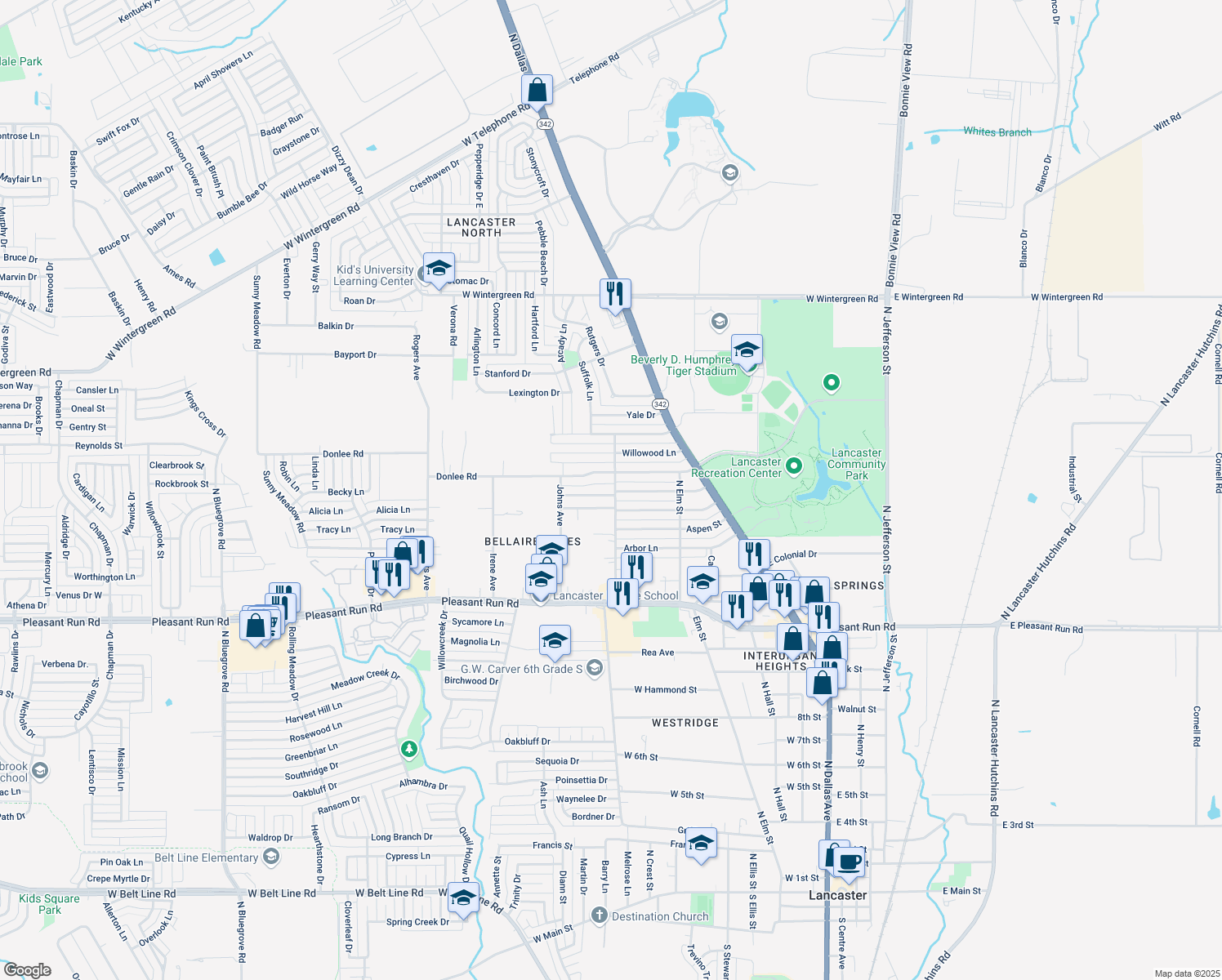 map of restaurants, bars, coffee shops, grocery stores, and more near 701 Lindenwood Drive in Lancaster