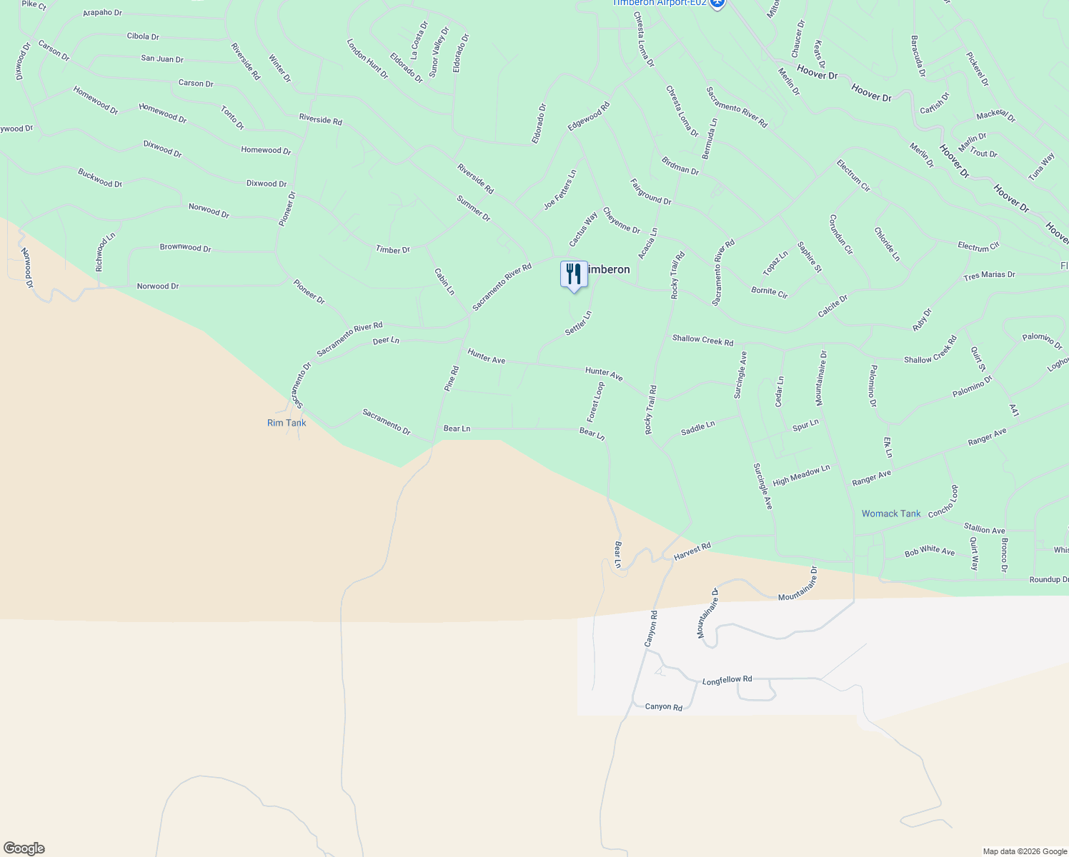 map of restaurants, bars, coffee shops, grocery stores, and more near Bear Lane in Timberon