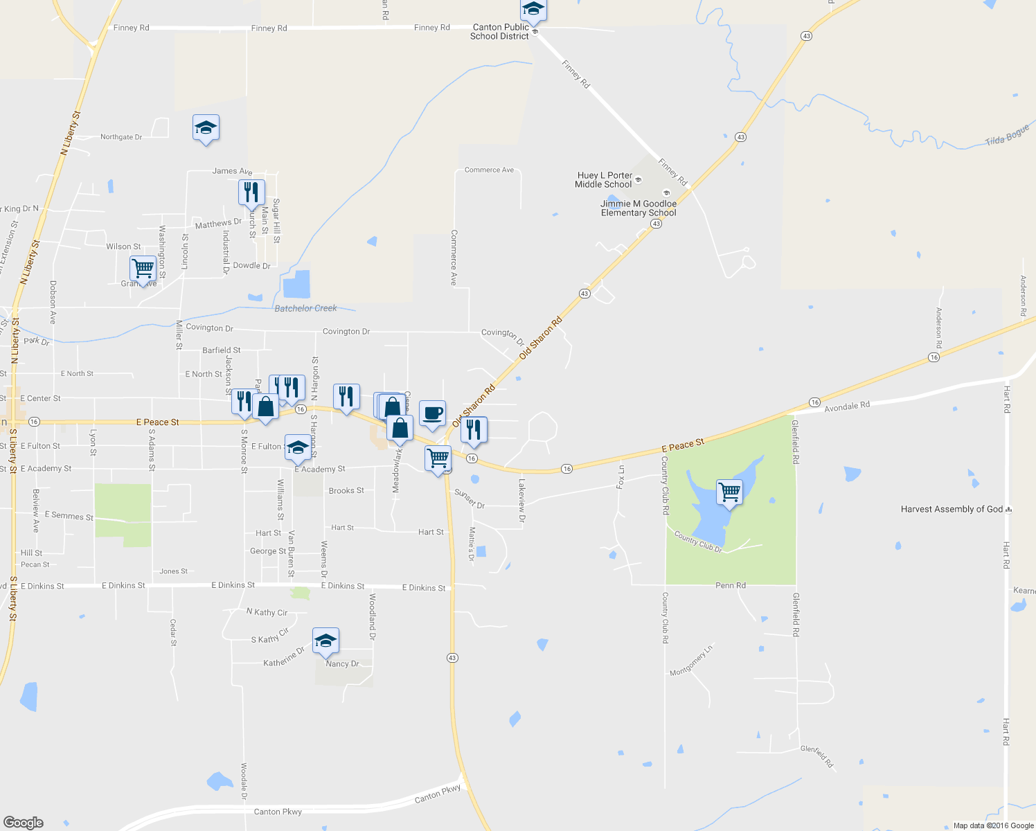 map of restaurants, bars, coffee shops, grocery stores, and more near 1347 McDonald Avenue in Canton